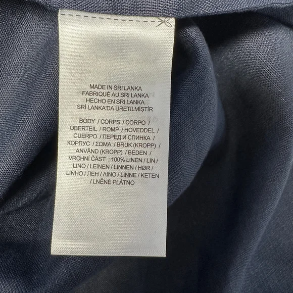 LAUREN RALPH LAUREN Navy Linen Short Sleeve Buttondown Shirt, Petite Medium - Picture 5 of 7